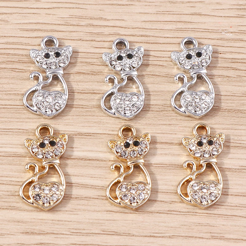 10 Stück 13x18mm Cartoon Tier Charms Legierung Kristall Katze Charms für Schmuckherstellung Mädchen Niedliche Ohrringe Anhänger Halskette Handwerk Geschenk