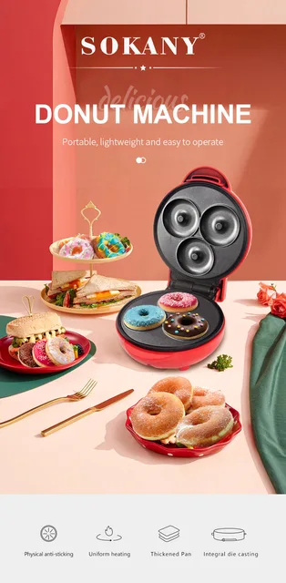 Mini Donut Maker Machine Non-stick Doughnut Device With 3 Holes Snack  Desserts Maker Tool Double Sided Heating Machine For Bread - AliExpress