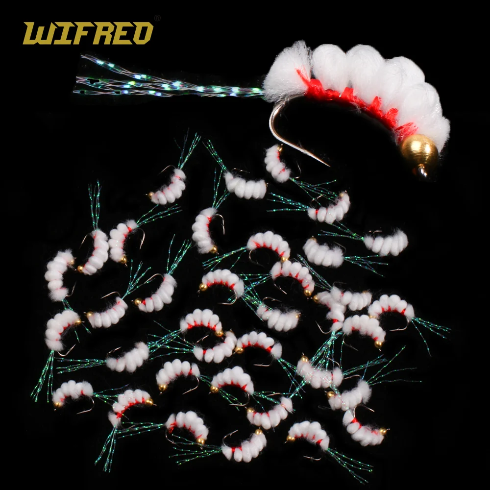 Wifreo 6Pcs Sucker Spawn Fly Egg Yarn Body Flash Tinsel Tail Glo Bug Salmone Egg Fly Trout Steelhead Fishing Lure Baits Hook #10