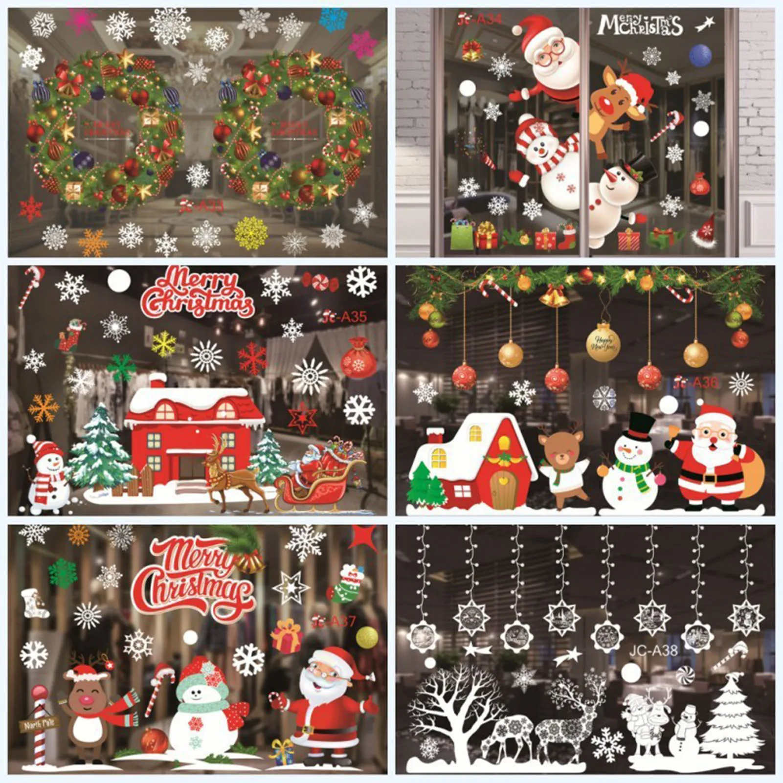 Natale Pupazzo Di Neve Adesivi Per Finestre Babbo Natale Materiale Pvc Finestra Decalcomania In Vetro Per Tv Sfondo Decalcomanie Murali Adesivi Natali