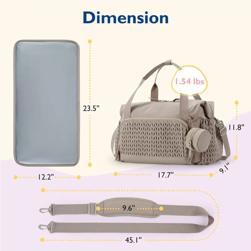 Multifunction Mommy Diaper Bag with Insulated Pocket Changing Pad Portable Baby Diaper Bag Large Capacity Nappy Waterproof