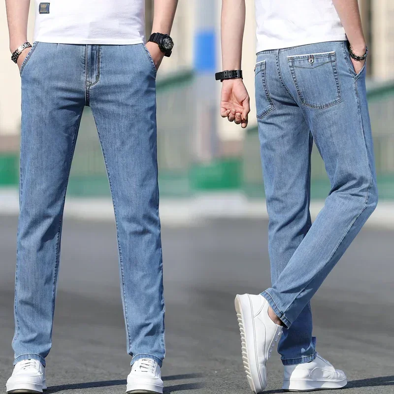 2025 Summer New Men's Loose Gray Jeans Fashion Casual Stretch Straight-leg Denim Pants Male Light Blue Men's Trousers 5