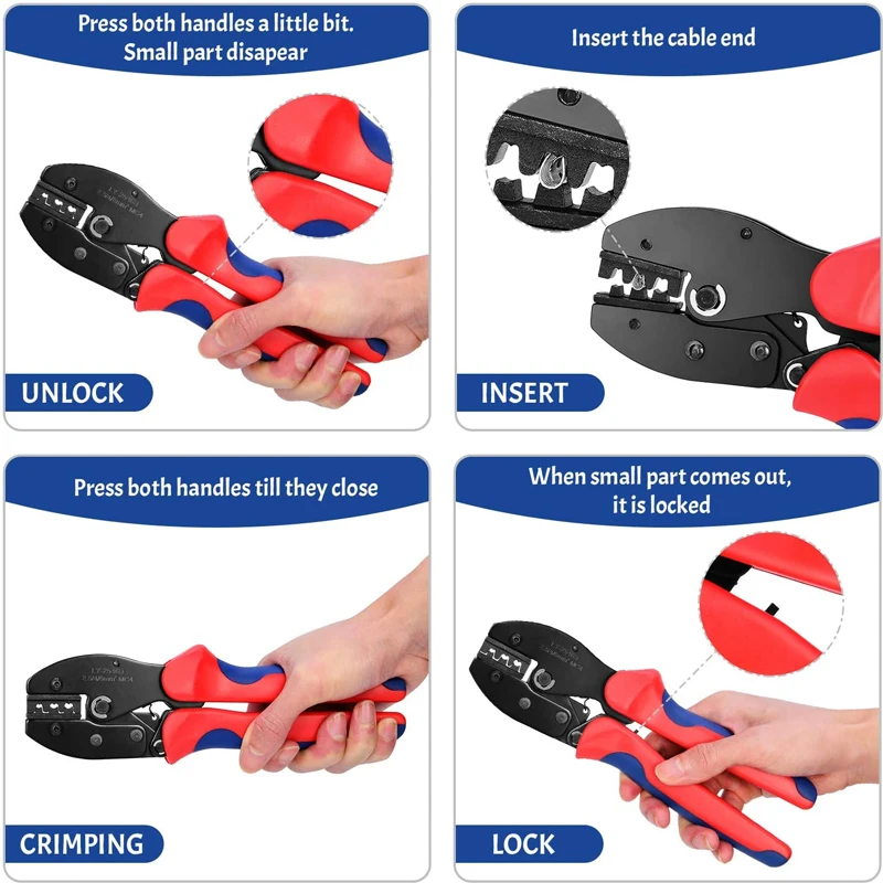 Solar Crimping Pliers Tools Kit for MC4 Cable Electeical Connectors Solar Panel PV Cable 6 Male Female Connectors Termianls Sets 3