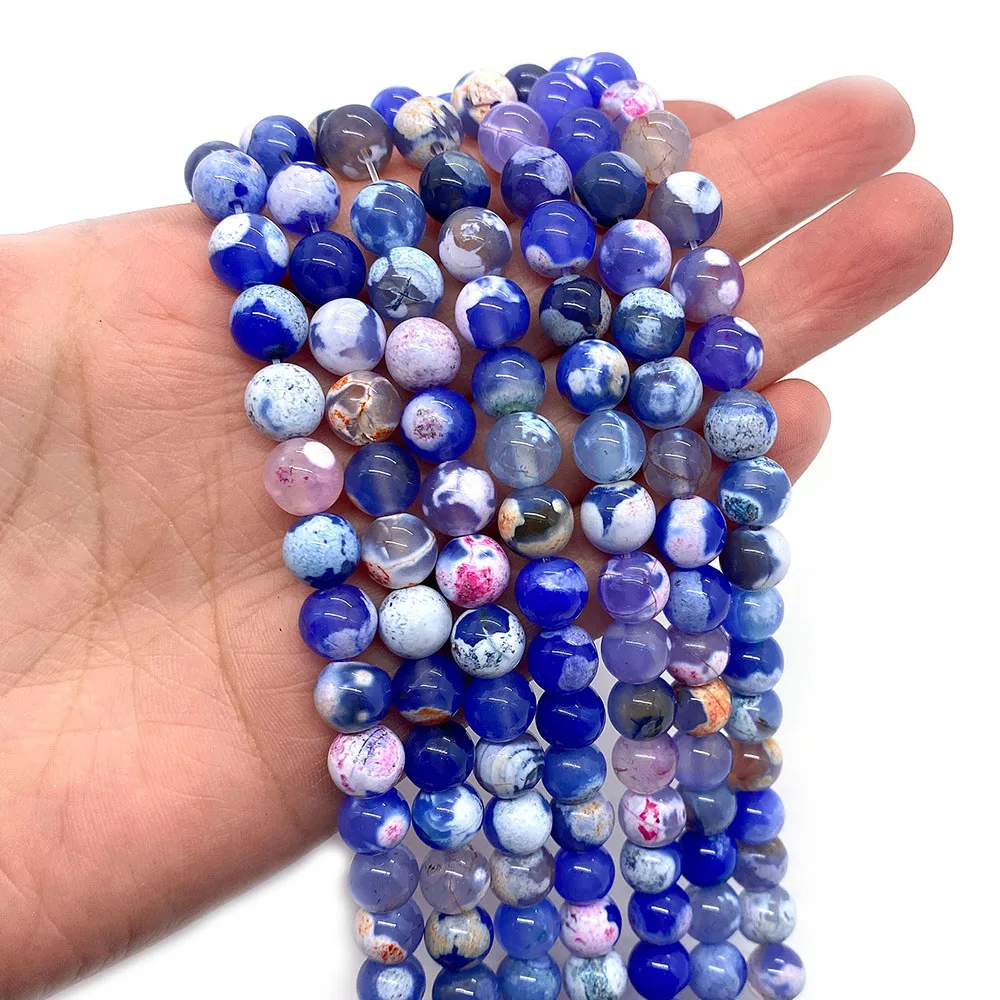 

Exquisite Natural Stone Two-color Fire Agate Round Beads 6-10mm Multi-color Charm Making Jewelry DIY Necklace Earrings Accessory
