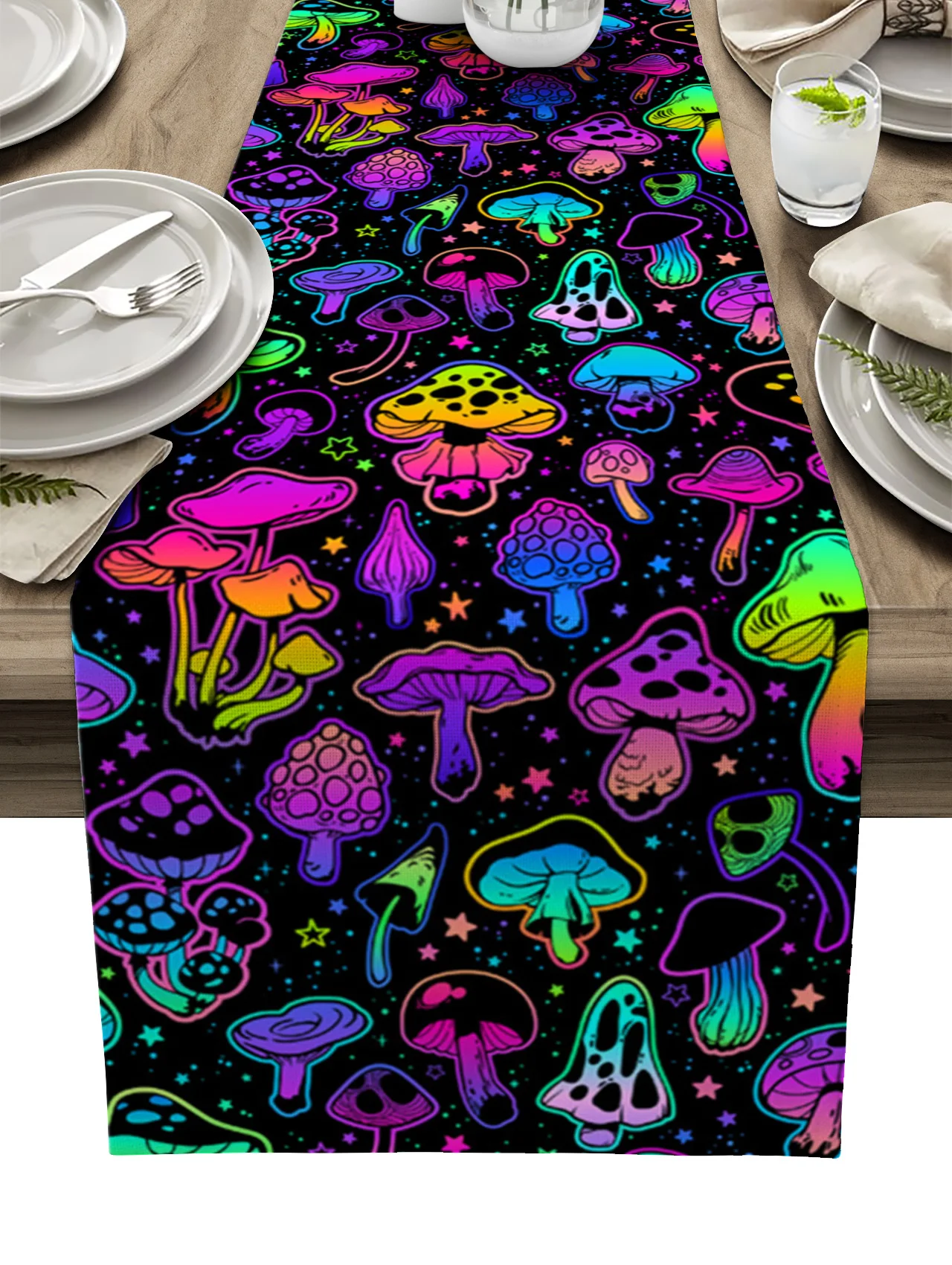

Настольная дорожка с радужными грибами и звездами, свадебное праздничное покрытие для обеденного стола, ткань, украшение для дома и кухни