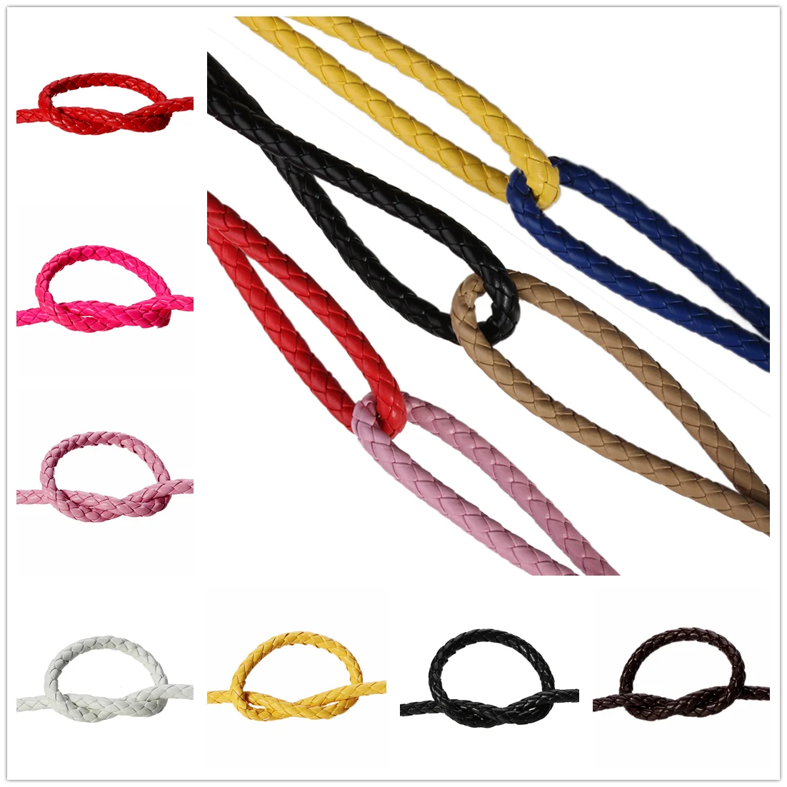 

6mm Multicolor Round PU Braided Leather Cord 5 Yards/Pack Accessories for Jewelry Making for Necklace DIY Bracelets Rope String