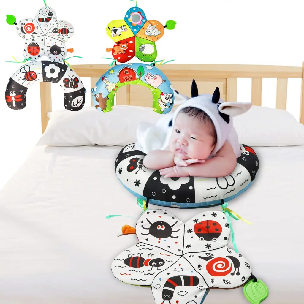 Play mat Tummy Time Mirror Activity for Newborn Babies Sensory Development High Contrast Black and White Toys 0 6 Months