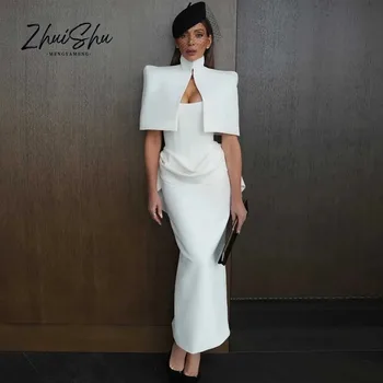 Vintage Wedding Guest Dress with Cape Elegant White Party Evening Gowns Mermaid White Cocktail Dresses Ankle-length Customized 1