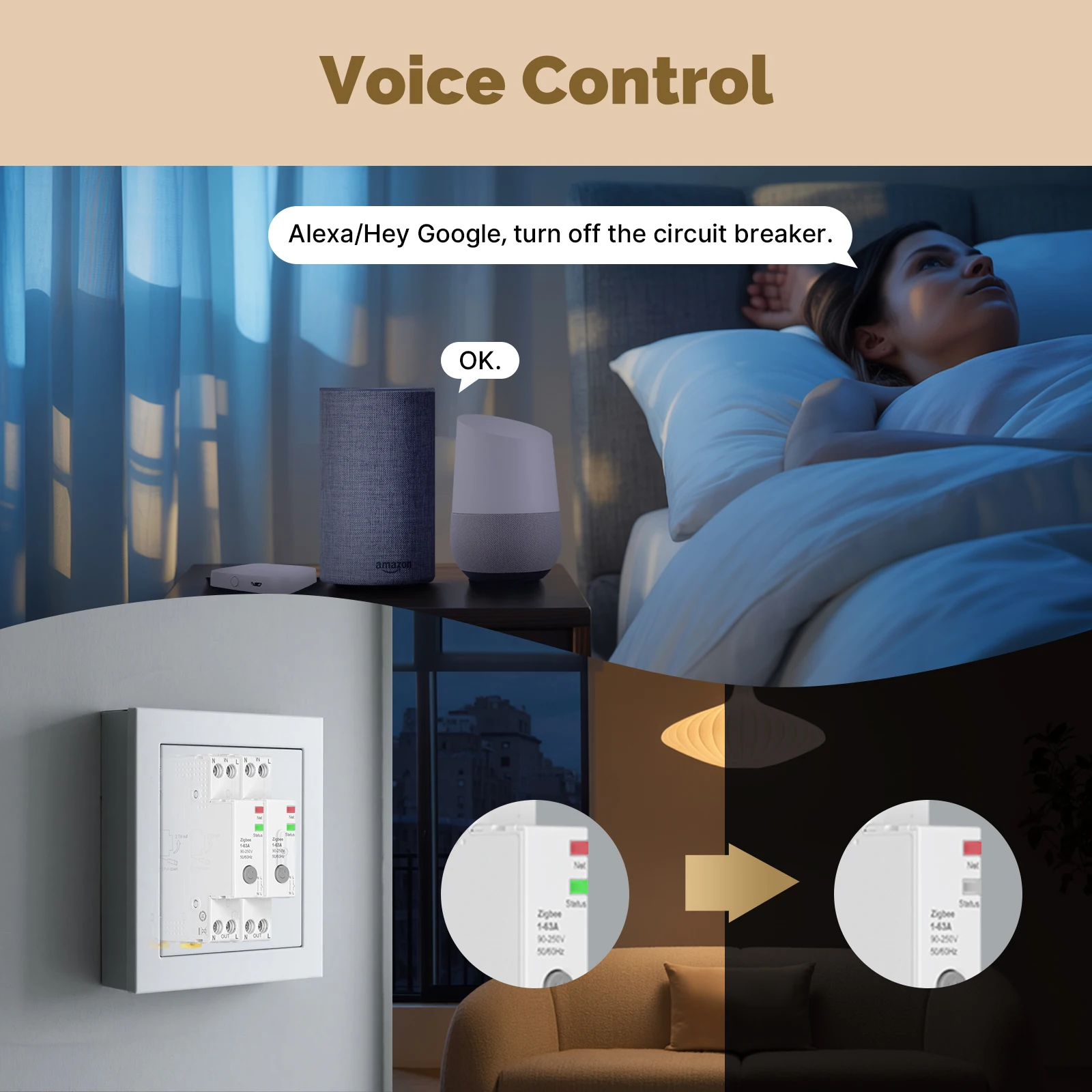 Tuya Zigbee Smart Circuit Breaker 63A Alarm Threshold Set Electricity Monitor V0