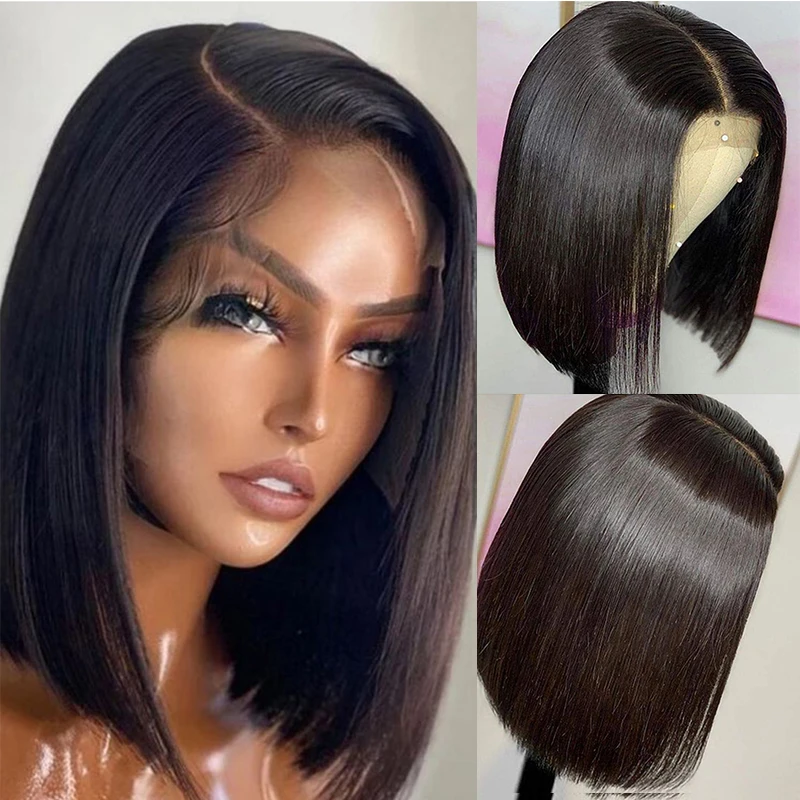

Black Pearl Short Straight Bob Wig Brazilian Human Hair Bob Wig for Women13x4 Transparent Lace Front Human Hair Wigs Pre Plucked