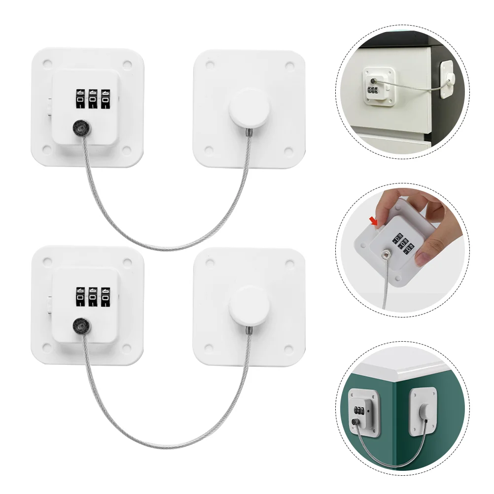 

2 Pcs Drawer Lock for Refrigerator No Drilling Door Locks Safety Combination White Cabinet Fridge Child