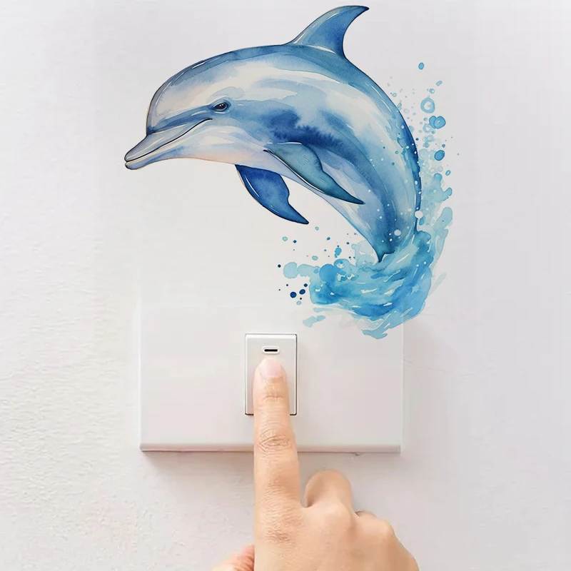 Wall Stickers Toilet Stickers Watercolor Dolphin Sticker Water-proof Home Swith Decal Used for Wall Bathroom Cabinet Door Toilet Car Laptop
