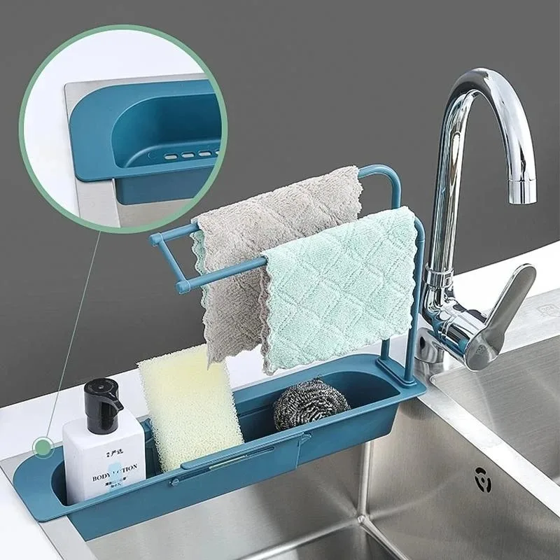 Telescopic Sink Shelf Kitchen Drainer Rack Organizer Soap Sponge Holder Towel Rack Storage Organizer Basket Gadgets Accessories