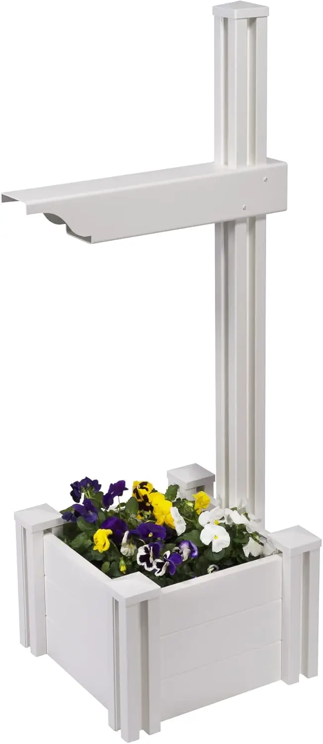 4.5ft H (1 Post w/Planter) No Dig Zippity Majestic Mailbox Post with Planter Box, White Vinyl Post for Mailboxes for Outside