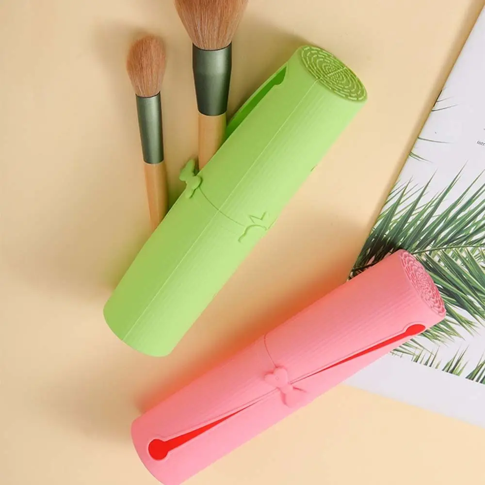 

Dustproof Silicone Makeup Brush Bucket Candy Color Bow Buckle Cosmetic Brush Protective Case Brush Holder Breathable