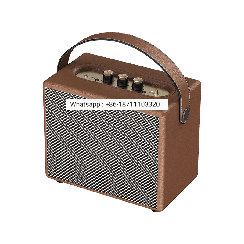 Retro Wood Double Speaker Wireless Speaker for Home Computer Mobile Phone Outdoor Portable Leather Audio