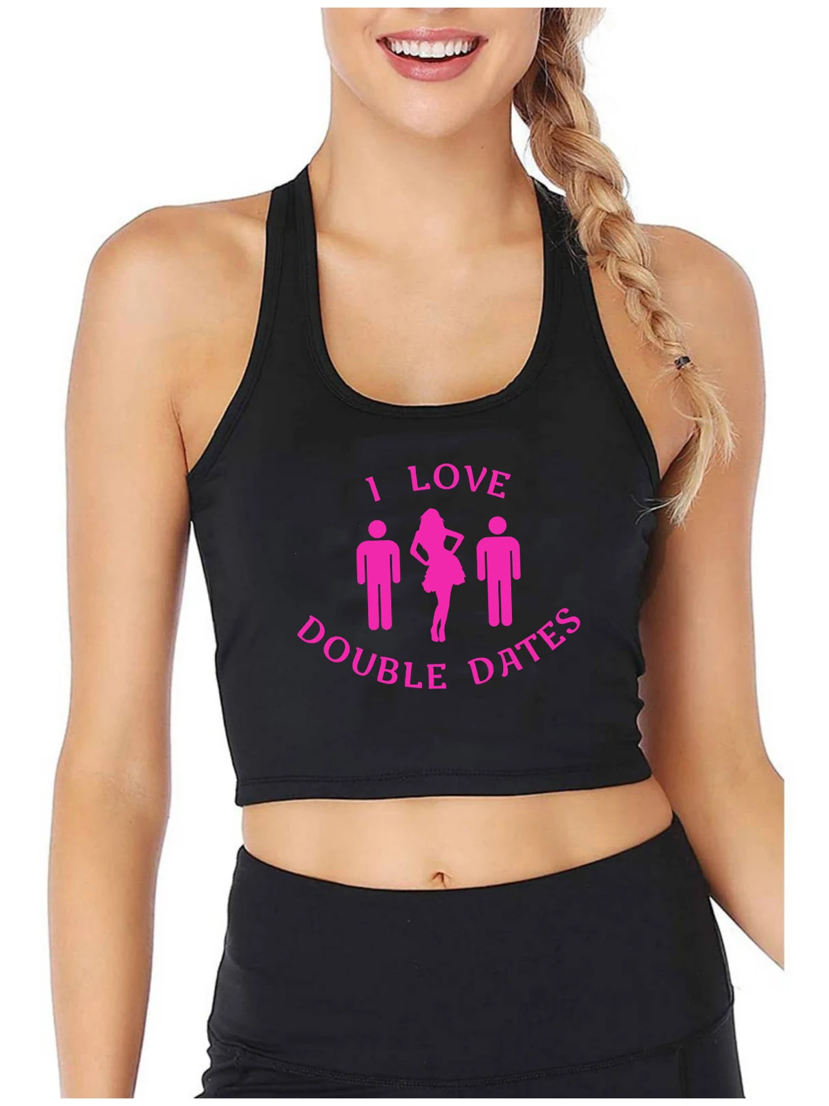 

New I Love Double Dates Printed Design Sexy Slim Crop Top Hot Girl Naughty Personalized Tank Tops Swinger Flirtation Camisole