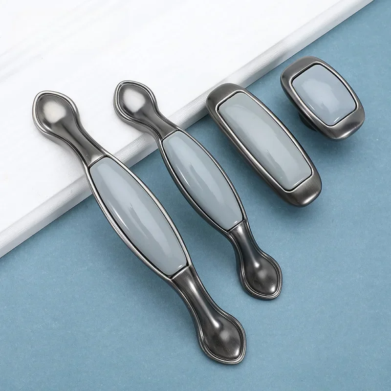 Retro Kitchen Drawer Cabinet Door Handle Furniture Knobs Cupboard Antique  Zinc Alloy Ceramic Shell Pull
