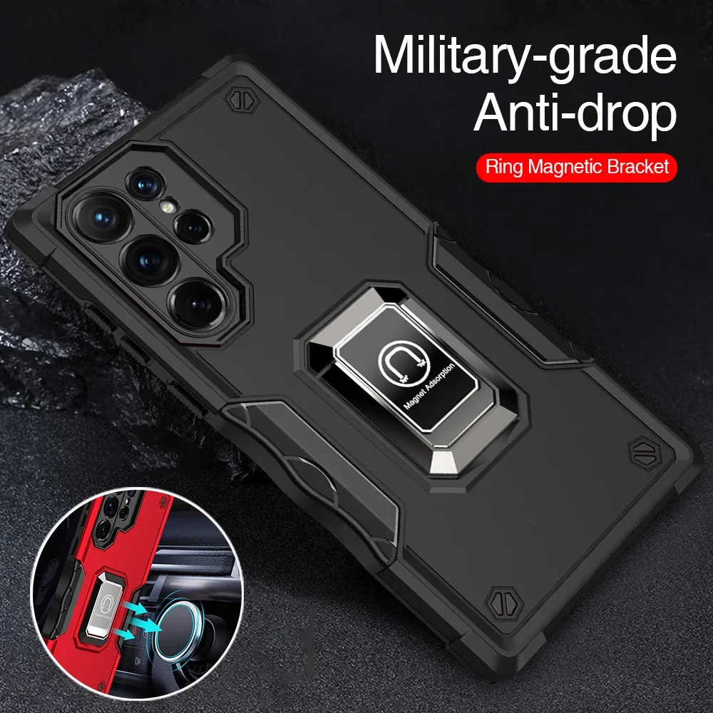 Custodia Robusta Antiurto Per Armatura Per Samsung S24 Ultra Magnet Holder Ring Protect Fundas Samsungs24 Sumsung S 24 Ultra Plus S24Ultra