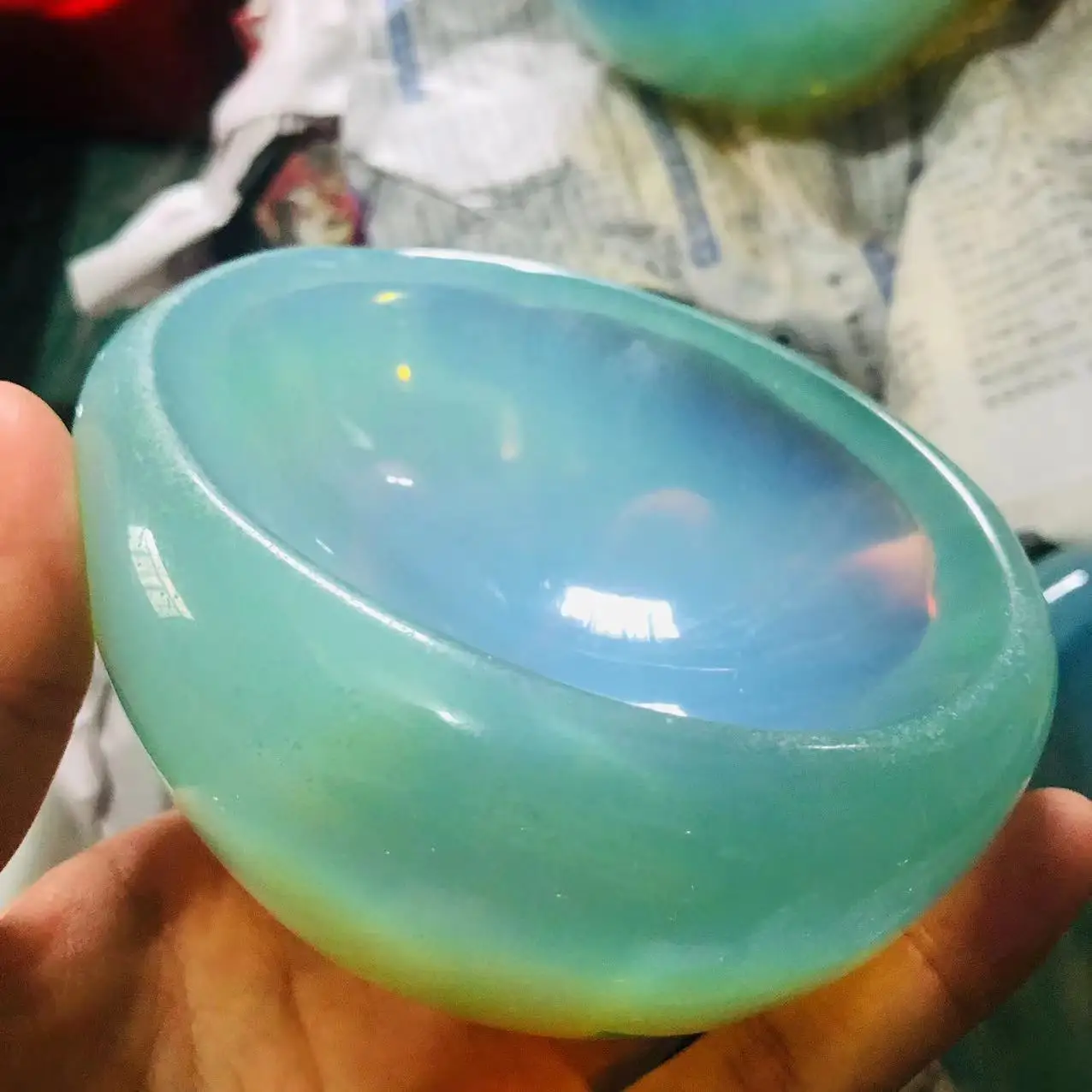 Polished Quartz Crystal Opal Bowl Carved Gemstone Craft Healing Reiki Home Decoration 2