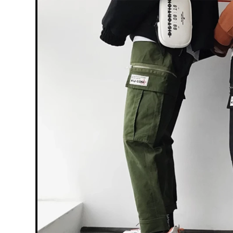 Spring Autumn Elastic Waist Drawstring Loose Casual Harem Cargo Pants Male Trend Fashion Solid Color All-match Trousers Hombre
