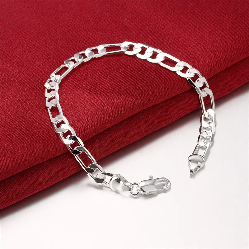 

Hot new 925 Sterling silver wild 6MM flat sideways chain for women Bracelets Wedding party Wild Christmas Gifts fashion Jewelry