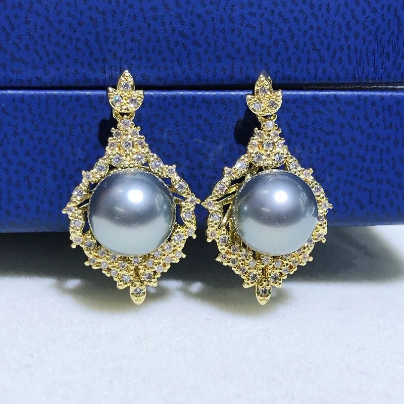 

Gorgeous HUGE AAAAA 9-10mm South Sea Gray Stud Pearl Earring 925s..