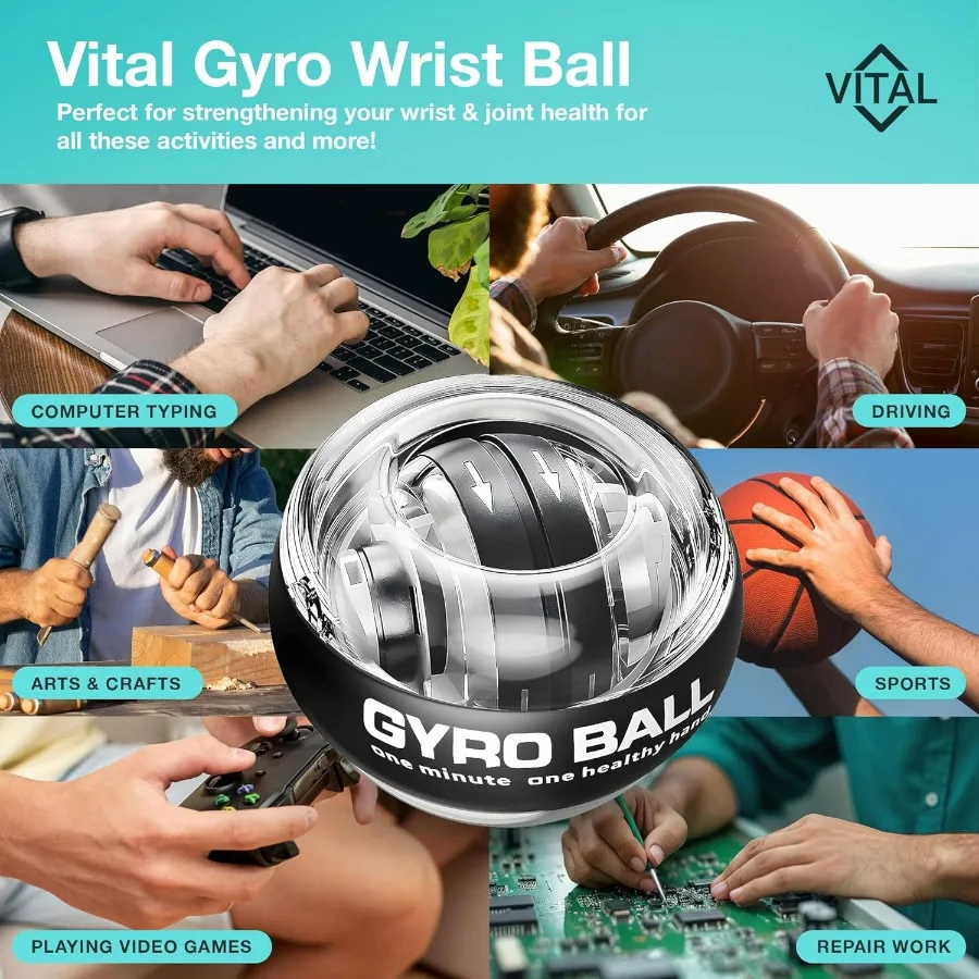 Vital Wrist Ball Exerciser Gyro Ball Hand Gyroscopic Wrist Strengthener & Forearm Trainer with Zinc Rotor Grip Strength Training