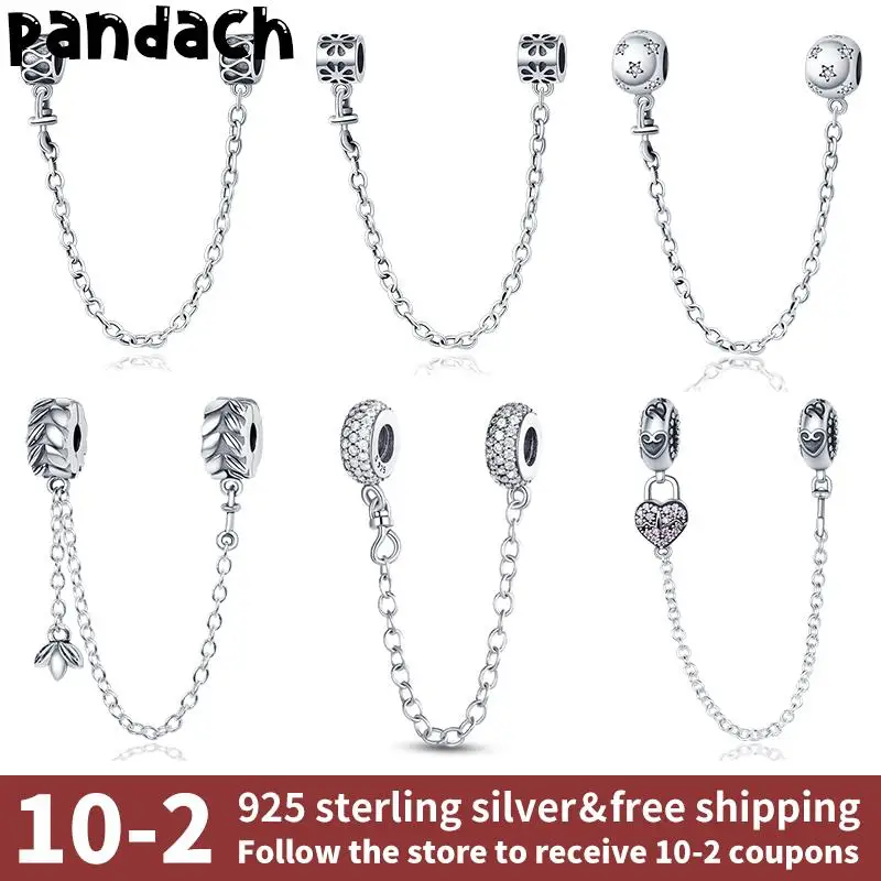 New 100% 925 Silver Color Flower Safety Chain Charms Beads Fits Original Pandach Bracelet Women Pendant Bead Diy Jewelry 2022