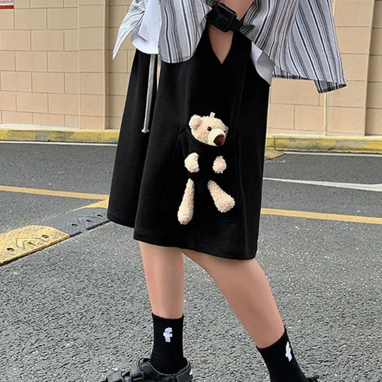 Bear Summer Shorts Women Solid Casual Biker Sports Pants High Waist Korean Harajuku Fashion Black Shorts Female Men 2023 New