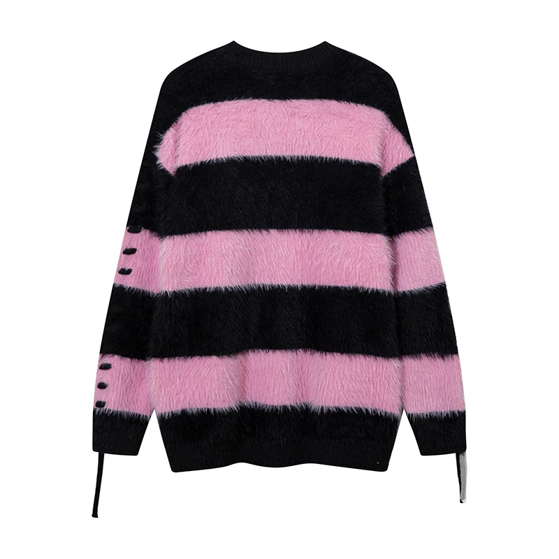 Three-Dimensional Rabbit Plush Knitwear Men's Winter New Ins Loose Retro Striped Couple's Tops Coat Oversized Sweater Clothes