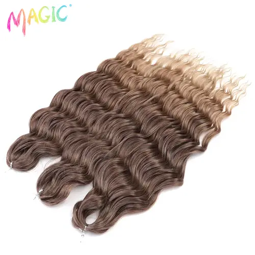 Anna Synthetic Hair 24 Inch Water Wave Braiding Hair Extensions Ombre Blonde Deep Wave Afro Curl Twist Crochet Hair for Women - Image 32