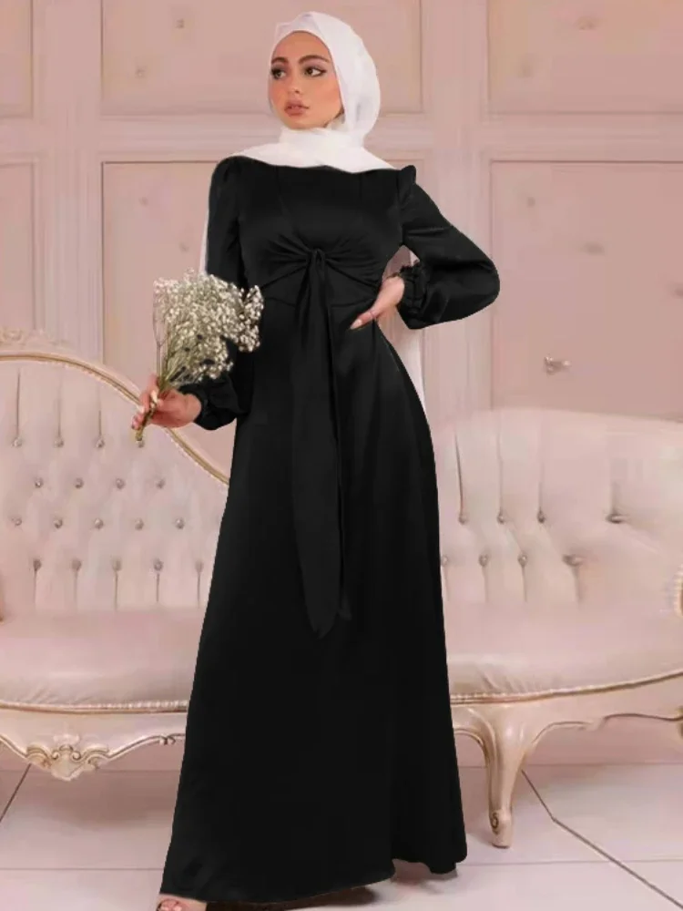 Satin Abaya Dress Ramadan EID Abayas for Women Dubai Party Muslim Dresses Turkey Islam Clothes Hijab Kaftan Robe Femme Musulmane