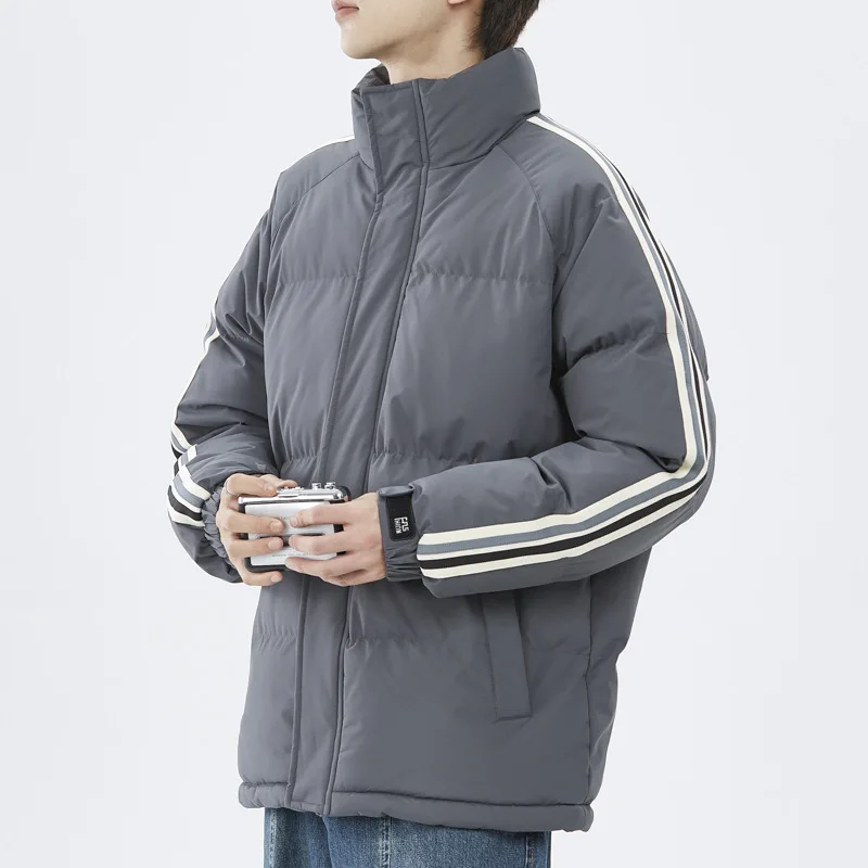 Winter Men's Down Cotton Jacket Oversized Thickened Cotton Coat Fashion Casual Solid Color Stand Up Collar Slim Fit Warm Coat