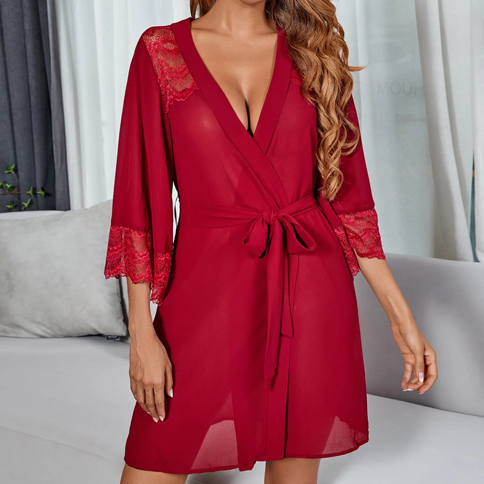 Women Lace Kimono Robes Sexy Lingerie Chiffon Mesh Sleepwear See Through Light Robes For Coverage Mariage Bride Robe Pijamas