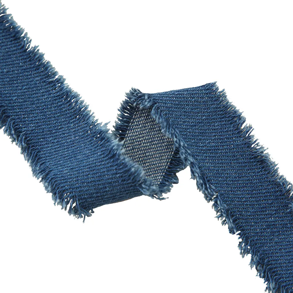 3cm Wide 150cm Long Denim Fabric Tassel Edge Ribbon DIY Handmade Hairclip Bows Denim Sewing Gift Wrapping Decoration Material