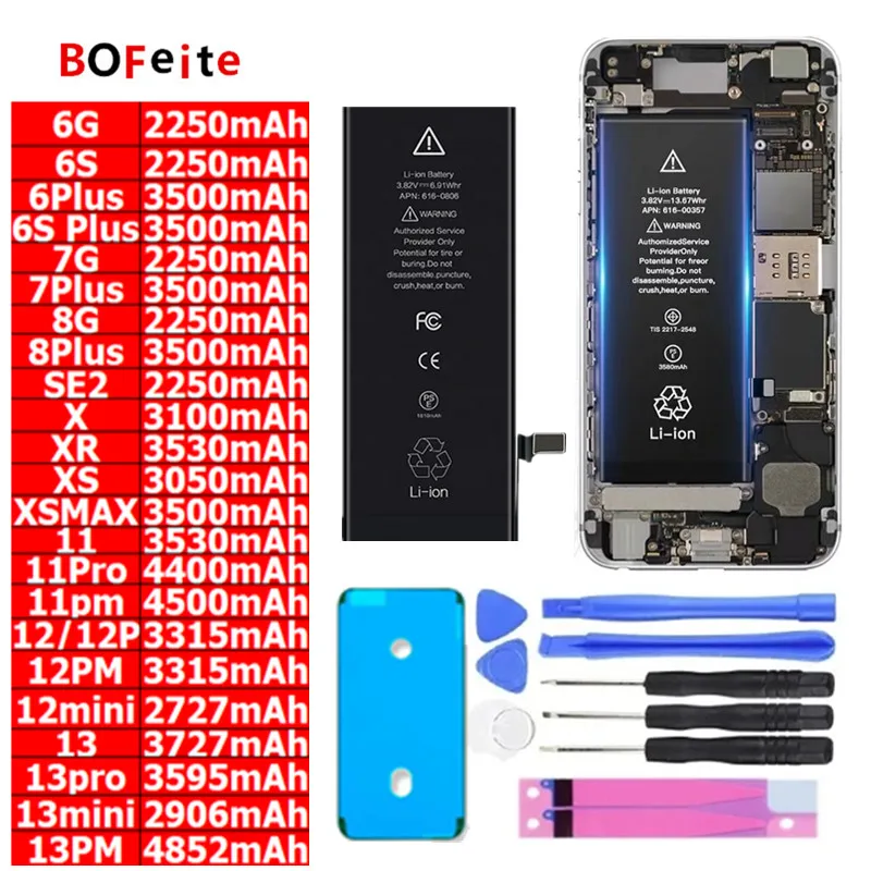 

Original Zero-cycle High Capacity Battery For iPhone SE2 6 6S 5S 7 8 Plus X Xs Max Xr 11 Pro Mobile Phone Bateria