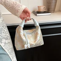 4 Colors Embroidered Chinese Style Handbag Zipper Canvas Pea Purses Adjustable Luxury Cheongsam Bag Work