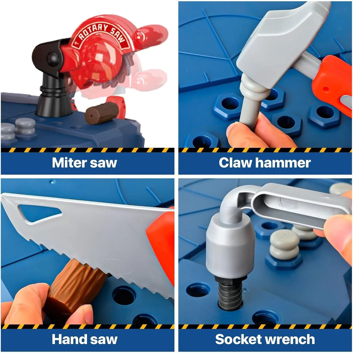 Large 2-in-1 Kids Tool Bench Set with Saw Screw Miter Pretend Play Construction Workbench Toys Education Toy for Boys & Girls 5