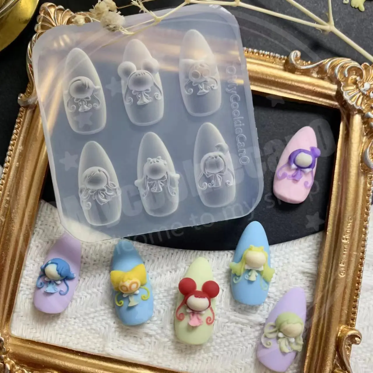 1pc Ice Cream Strawberry Cream Cookie Witch 3D Acrylic Mold  Nail Art Decorations Cat DIY Design Silicone  Nail Art  Nails  Mold 3