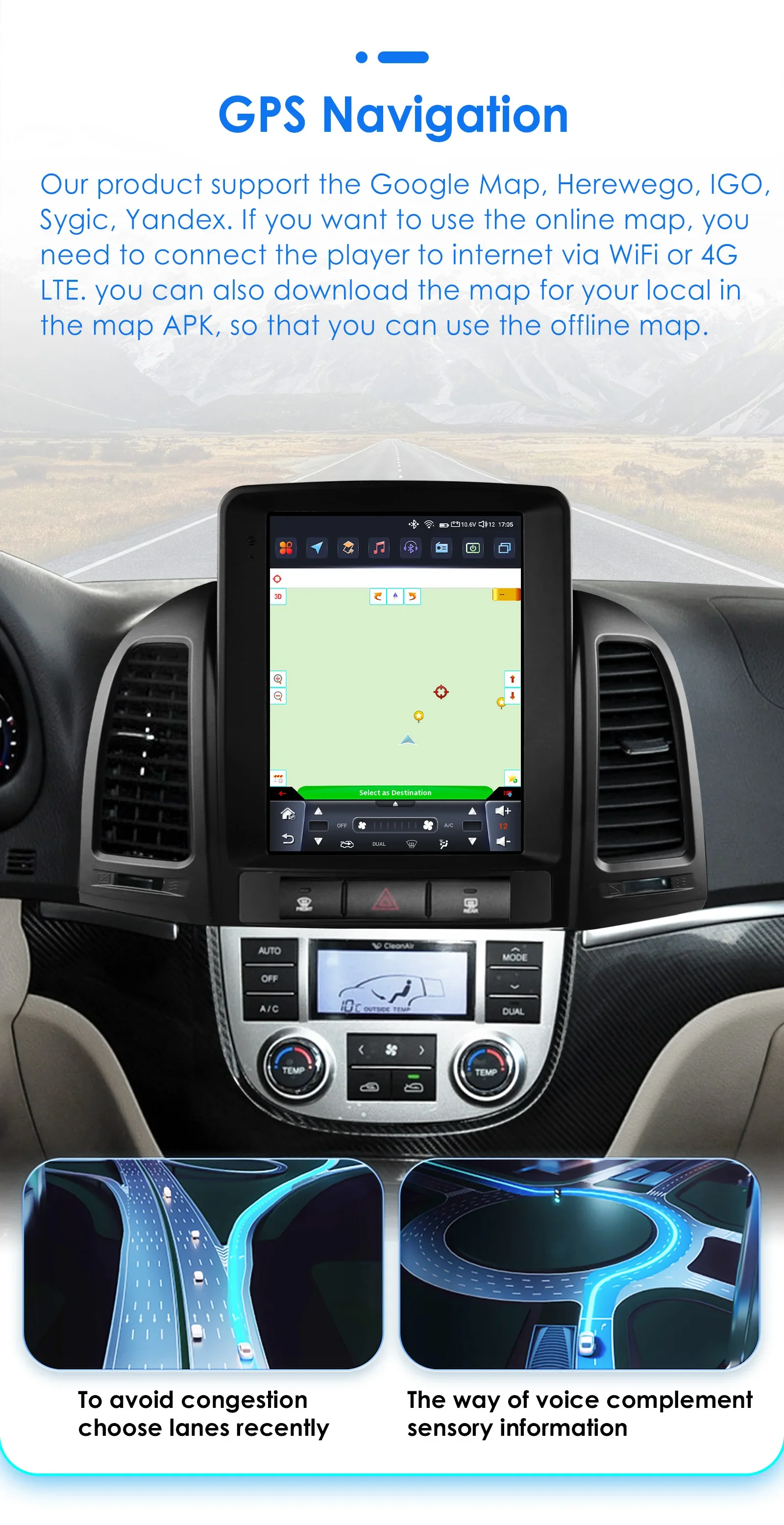 Hizpo Android für Hyundai Santa Fe 2 2006-2012 Auto Radio Stereo Multimedia Player GPS Navigation Carplay Android Auto 2din DVD – Detail 27