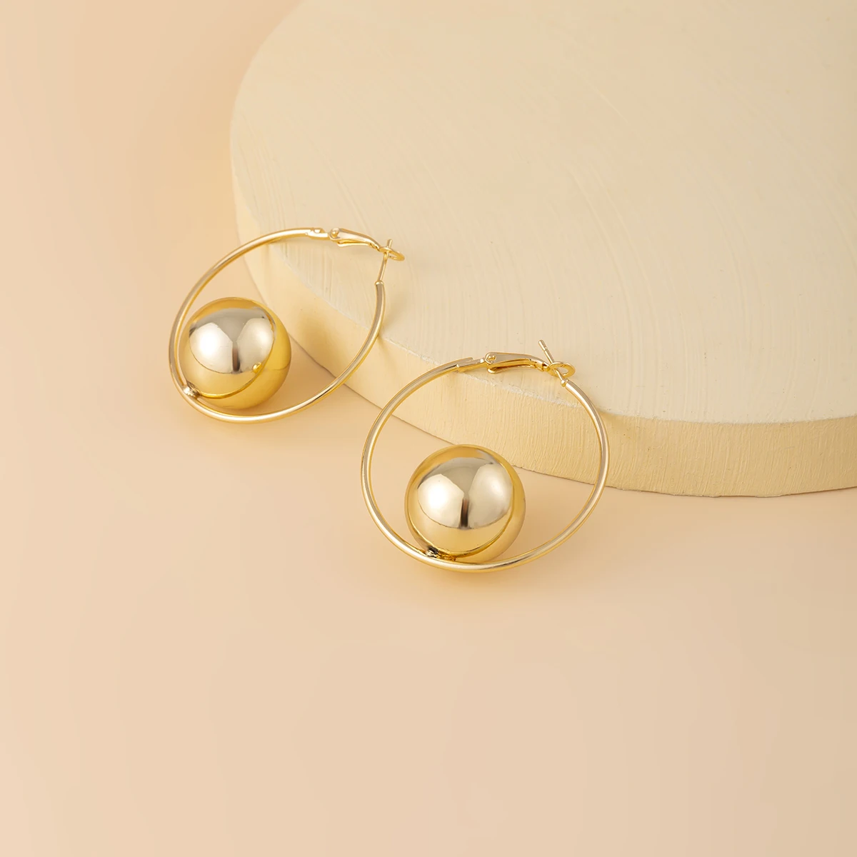 N S Enterprises Gold Hoop Earrings with Ball, Gold plated Hoop Earrings,  Large Round Earrings Earrings & Studs