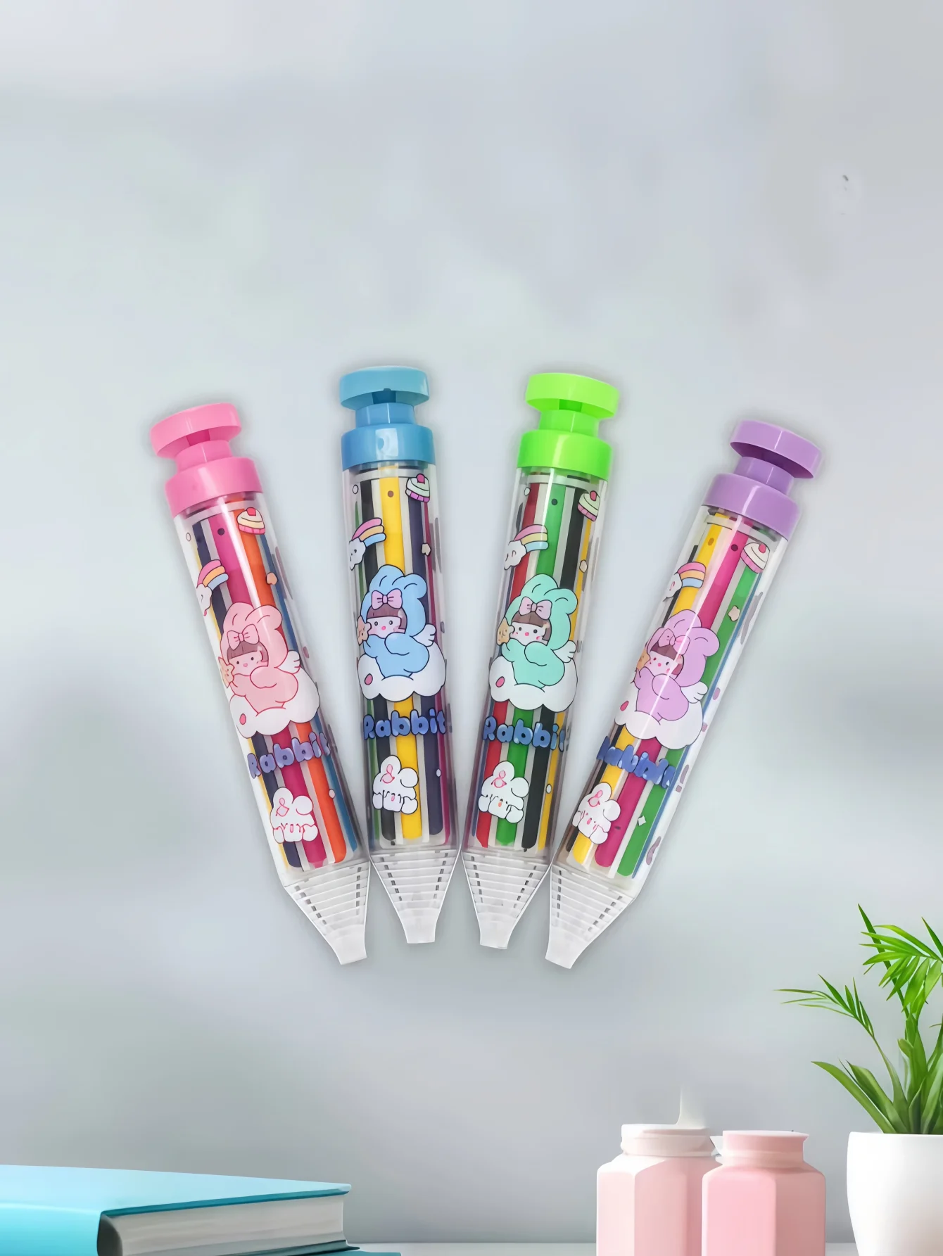 손에 묻지 않는 도매용 크레파스: 8-in-1 회전식 멀티 컬러 크레파스, 어린이용 플라스틱 8색 푸시업 크레파스