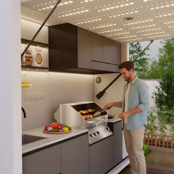 สถานีครัวกลางแจ้งแบบพกพาทำจากอะลูมิเนียม พร้อมตู้เก็บของ อ่างล้างจาน และเตาบาร์บีคิว 2