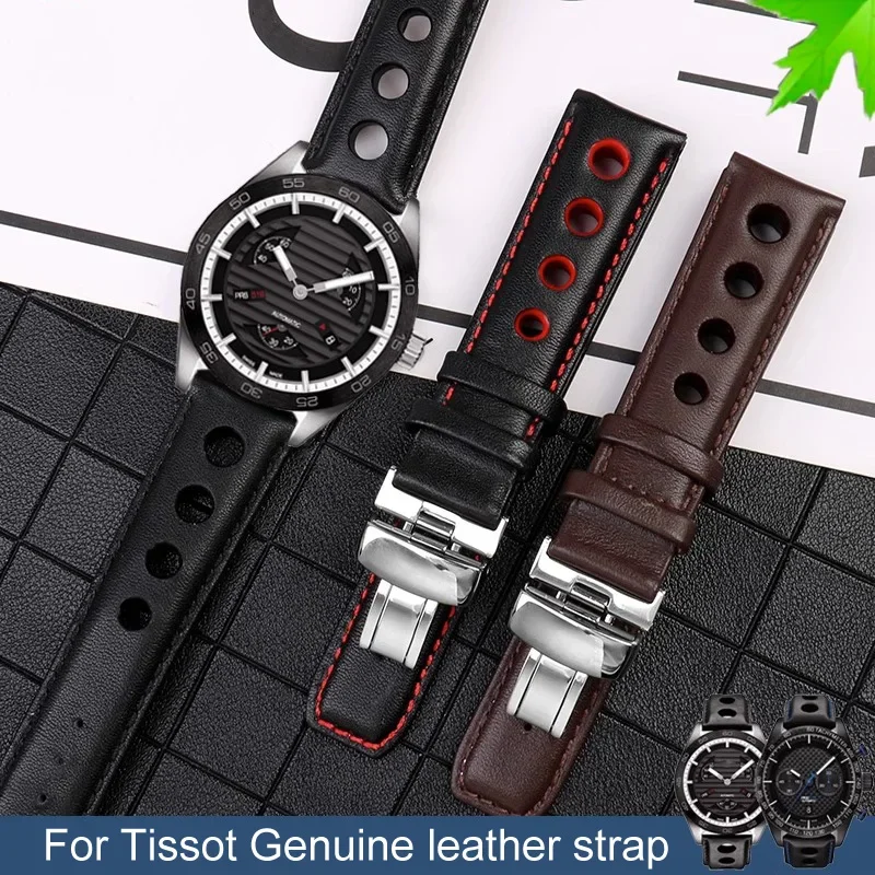 Genuine Leather Watch Band For Tissot PRS516 Racing - 18mm, 20mm, 22mm Lug Width, Black Two-Piece Strap