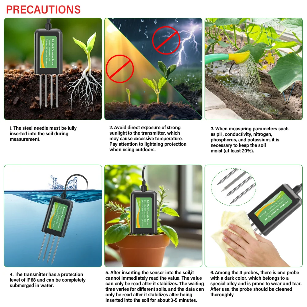 Soil Multi-Parameter Sensor RS485 8-in-1 pH EC Moisture Temperature Salinity NPK