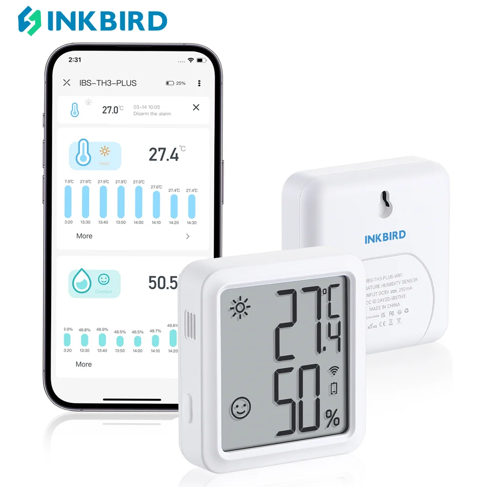 

INKBIRD WiFi Thermometer Hygrometer Monitor Indoor Outdoor Temperature Humidity Sensor IBS-TH3-PLUS-WIFI for Bedroom Greenhouse