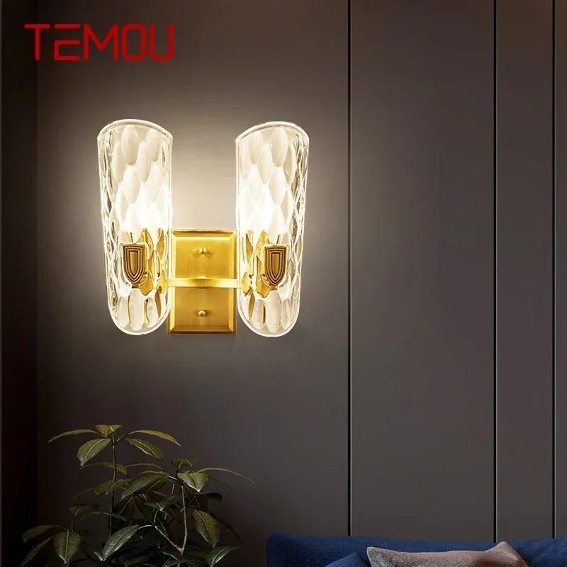 

TEMOU Contemporary Brass Wall Lamp Indoor Living Room Bedroom Bedside Lamp Retro Hotel Corridor Hallway Wall Lamp