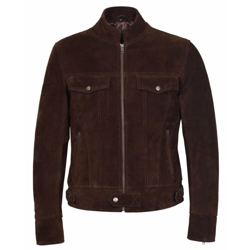 Men's Brown Suede Jacket Style Real Coffee Racing Jacket European and American Fashion Trend