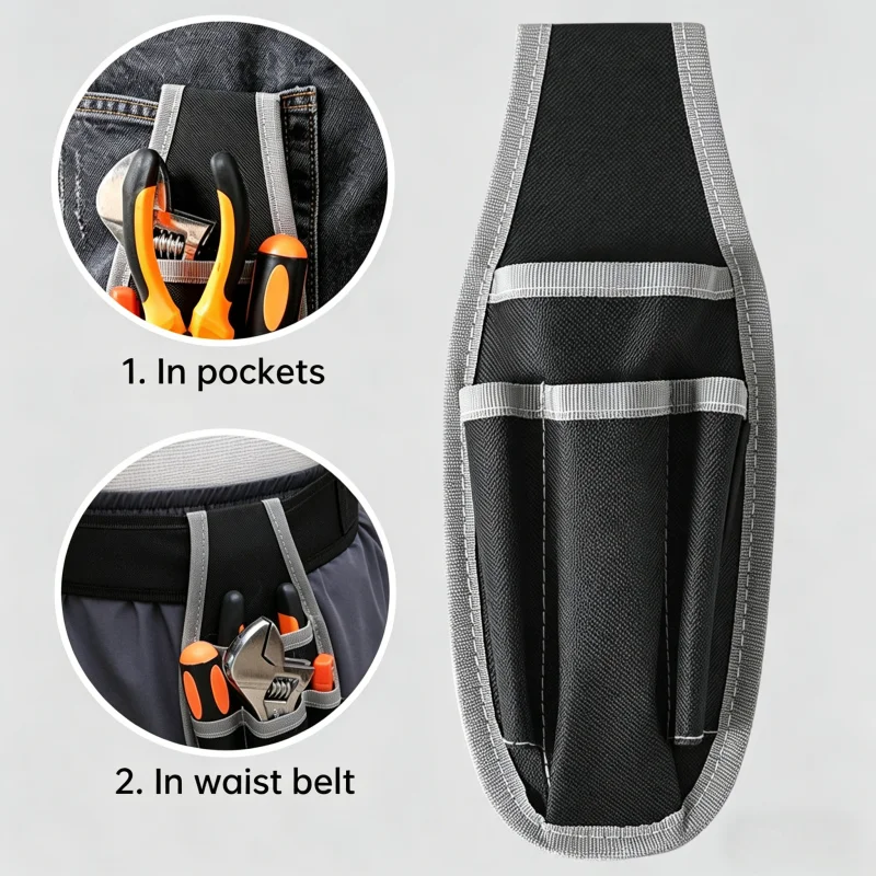 Compact Durable Tool Bag with 4 Pockets and Metal Hook